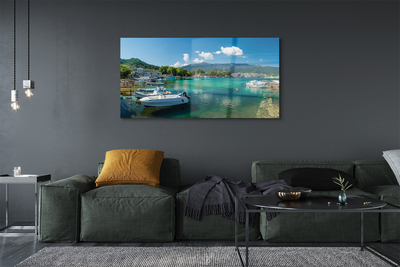 akrylový obraz Řecko Marina moře hory