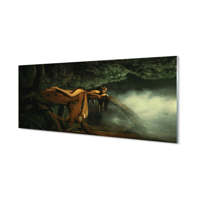 akrylový obraz Žena strom mraky