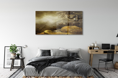 akrylový obraz Dragon horské mraky zlato