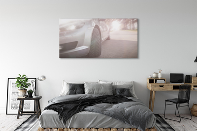 Obrazy na plátně Stříbrné auto street tree