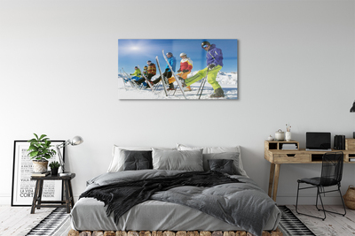 Obraz na skle Lyžaři zimní hory