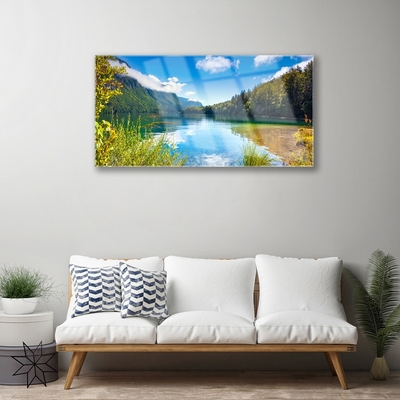 Obraz na skle Hory Les Příroda Jezero