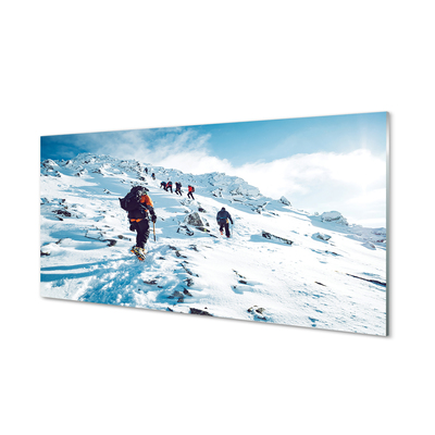 Skleněný panel Lezení na hory v zimě