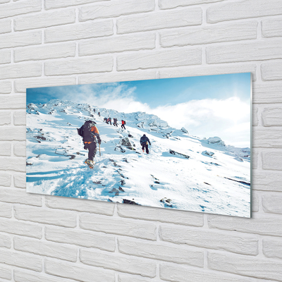 Skleněný panel Lezení na hory v zimě