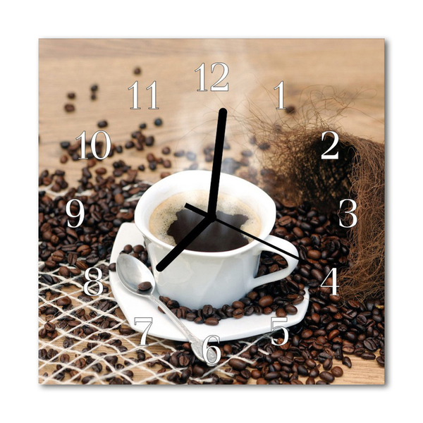 Skleněné hodiny čtvercové Šálek kávy