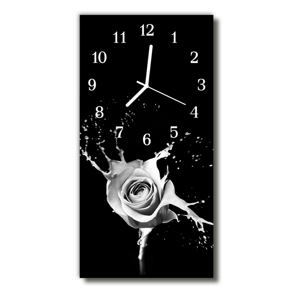 Skleněné hodiny vertikální Květiny Rose umění černé
