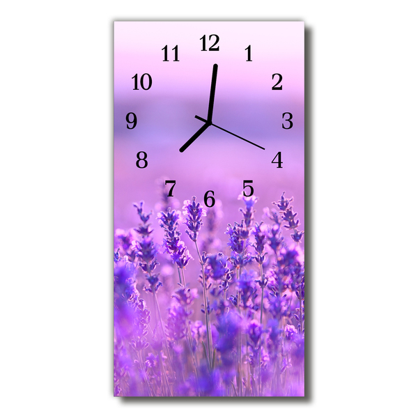 Skleněné hodiny vertikální Květiny z levandule fialové pole