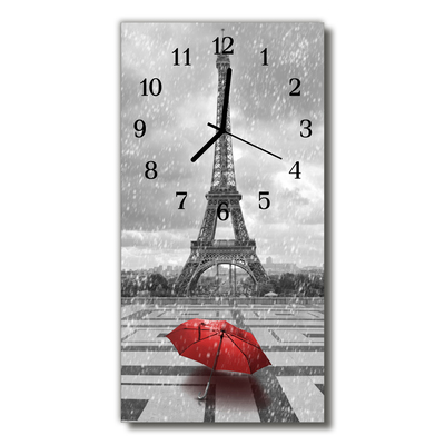 Skleněné hodiny vertikální Eiffelova věž černá a bílá