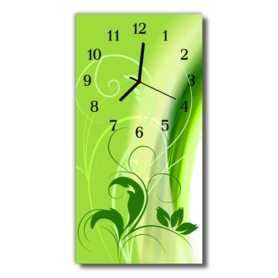 Skleněné hodiny vertikální Umělecká grafická zelená rostlina