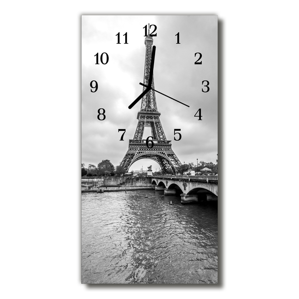 Skleněné hodiny vertikální Pohled na Eiffelovu věž