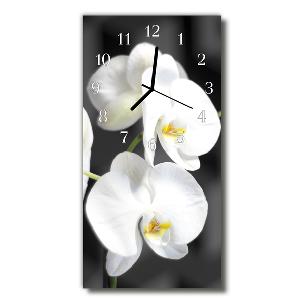 Skleněné hodiny vertikální  Orchid květiny bílé