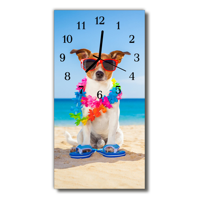 Skleněné hodiny vertikální Zvířata. Barevný plážový pes