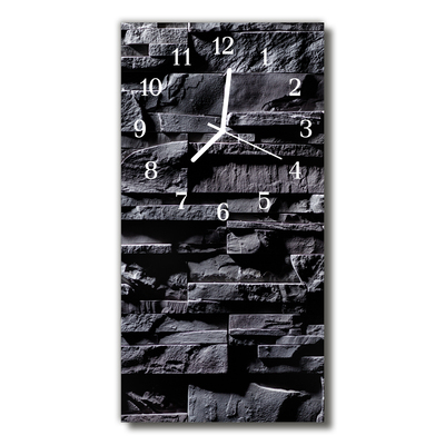 Skleněné hodiny vertikální Kamenná zeď černá