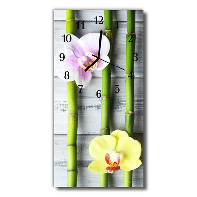 Skleněné hodiny vertikální Květiny bambusové orchideje barevné